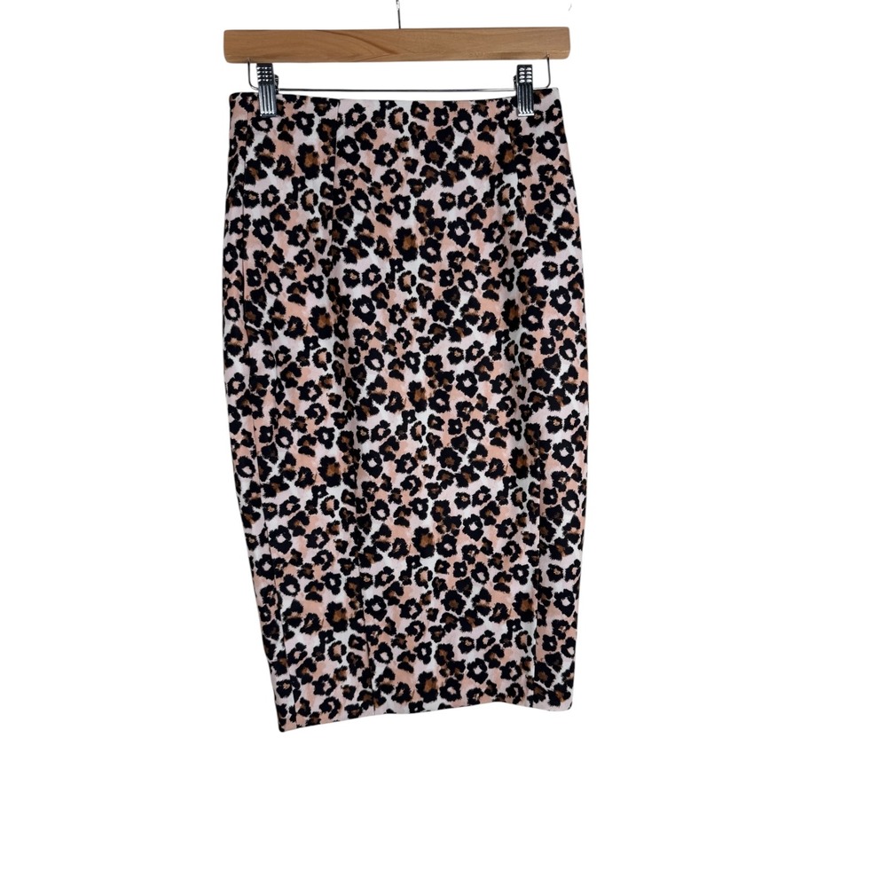 New H&M Women's Beige Leopard Print Midi Skirt Size 6